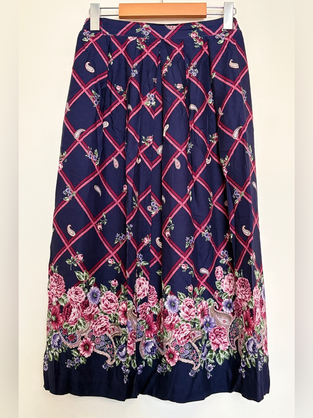 VINTAGE Jantzen Classics Plaid Lattice Floral Pleated Maxi Skirt Size 12